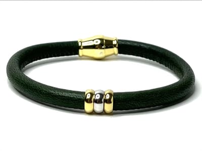 NIEUW! Jolla - dames armband zilver - leer - magneetsluiting - bedels - tweekleurig - Single Ladies Gold - Donker Groen