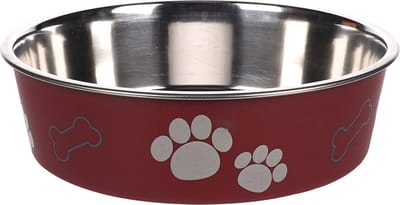 Flamingo -voer/drinkbak 1.5 liter - inox + bordeau met pootjes - dishwasher-safe - antislip - KENA-RED