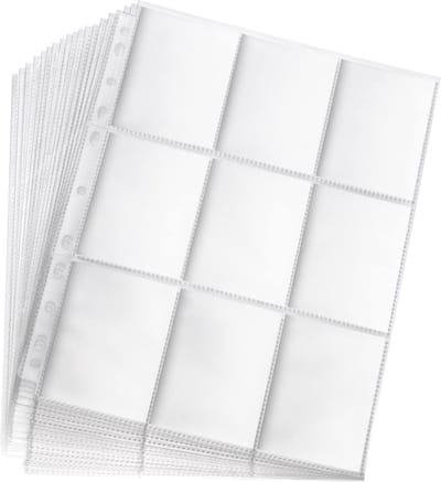 Set van 50 kaarthoezen, opslag, verzamelalbum, verzamelpagina's, 50 pagina's (450 rasters voor letters), genderneutraal, transparant