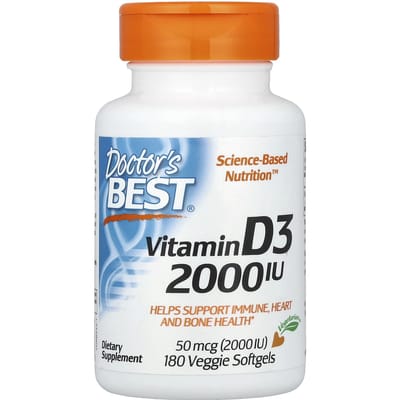 Doctor's Best, vitamine D3, 50 mcg (2000 IE), 180 vegetarische softgels