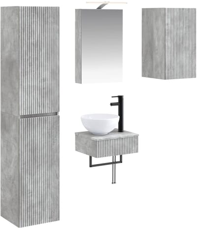 vidaXL - Badkamermeubel - Set - 5 - st - Betongrijs - Bewerkt - hout - en - glas