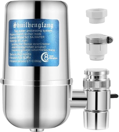 Dailygoods- Waterfilter 8-laags - Drinkwaterfilter - Verwijdert Chloor/Zware Metalen - Gebruiksvriendelijk - 2 Modi - 8 Liter per Minuut - Waterfilterkraan
