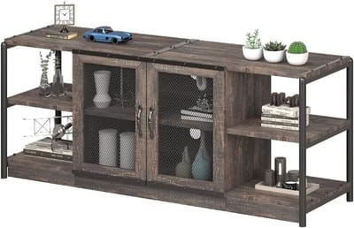 TV-standaard voor tv's tot 75 inch-Tv-meubel met 4 open vakken en 2 deuren-tv-meubel voor de woonkamer- stalen frame- 160 x 63 x 46 cm