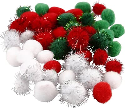 Pompons, d 15+20 mm, groen, rood, wit, 48 div/ 1 doos