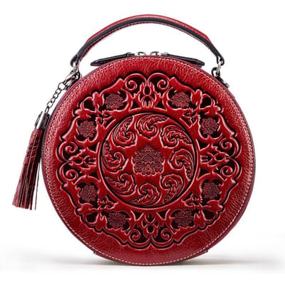 Leren Tas, Artistieke Dames Enkelvoudige Schoudertas in Chinese Stijl, Crossbody Tas, Cilindrische Handtas black