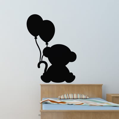 Schoolbordsticker - uitwisbare zelfklevende muurstickers - TEDDYBEER MET BALLONNEN - 55x40cm