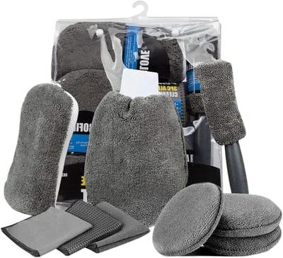Reinigingsgereedschap Set - Voertuig Verzorging - Auto Wassen - 9 Delig Inclusief Opbergdoos - 30 x 28 x 3 cm