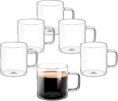 Wilmax | Theeglazen & koffieglazen met handvat | Set van 6 | 100 ml | | Glazen voor warme en koude dranken | Koffiemok | Glühweinglazen | Sapglazen | Waterglazen | Glazen kopjes | Vaatwasmachinebestendig