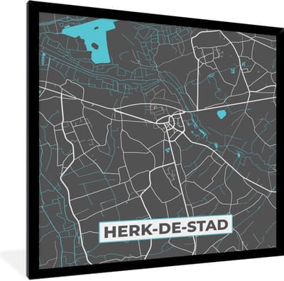 Fotolijst incl. Poster - Kaart – Plattegrond – Stadskaart – Herk de Stad – België - Grijs - 40x40 cm - Posterlijst