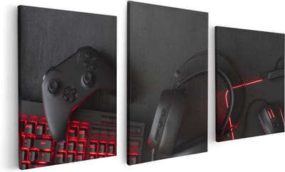 Artaza Canvas Schilderij Drieluik Gaming Spullen - Accessoires - Controller - 120x60 - Foto Op Canvas - Canvas Print