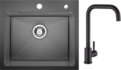 CECIPA max Spoelbak Keuken 50x45cm - Spoelbakken Met Keukenkraan Zwart - Enkele spoelbak - Spoelbakken Keuken -Spoelbakken met afdruip - Antraciet