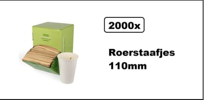 2000x Roerstaafjes in dispenser - 110mm - koffie thee festival kantoor thema party feest roer staafje