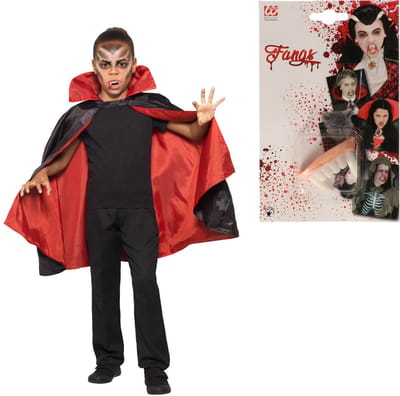 Halloween Dracula/vampier verkleed set - voor kinderen - cape en tanden - rood/zwart