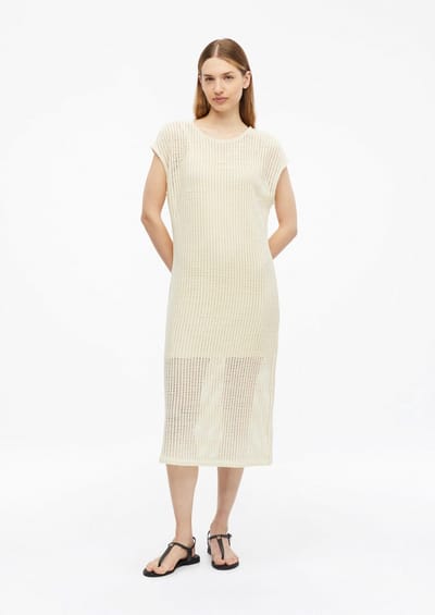 Lichte jersey jurk met opengewerkte print en ronde hals dames s.Oliver