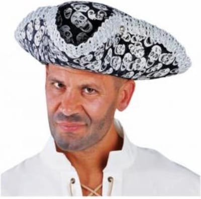 Piratenhoed vilt doodshoofd zwart-zilver