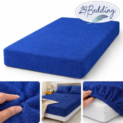 24-Bedding - 2 stuks !! - Badstof Hoeslaken - Extra Zwaar - 180 gr/m2 - 80x200 cm - royal Blauw - 30 cm