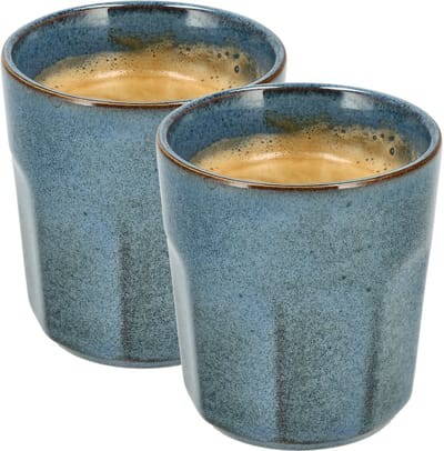 Koffiekopjes Set van 2 – Blauw Glazuur Bekers 200ml Zonder Oor – Keramische Espresso Kopjes en Cappuccino Bekers – Aardewerk Koffiemokken – Voor Koffie, Thee en Horeca Gebruik