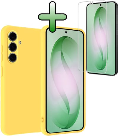 Hoesje Met Screenprotector - Geschikt voor Samsung Galaxy S26 - Sterk & Shockproof - Back Cover - Siliconen Case - Telefoon Hoes - Geel