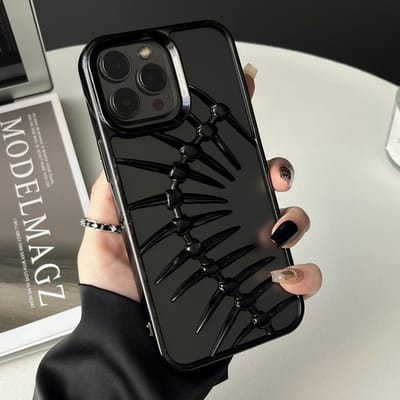 Plating Holle 3D Metalen Visgraat Warmteafvoer Hoes Voor iPhone 16 15 14 13 12 11 Pro Max Ademende Koeling Schokbestendige Cover iPhone 16 Pro gray