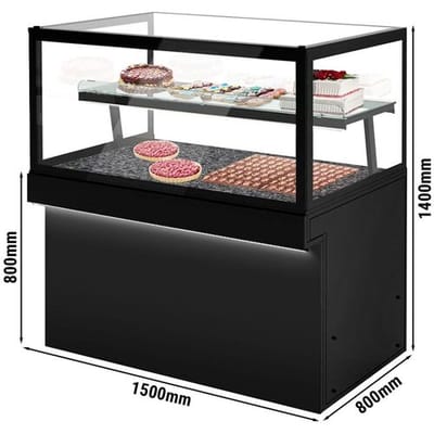 GGM Gastro Kuchentheke TORONTO - 1500mm - schwarze Front - mit 2 Ablagen