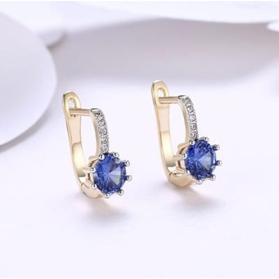 Luxe Blauw Witte Zirkonia Gesp Stud Oorbellen voor Vrouwen Rose Goud Kleur Oorbellen Voor Vrouwelijke Sieraden white
