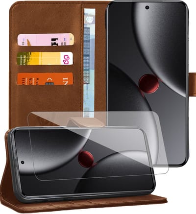Hoesje geschikt voor Xiaomi 15 Ultra - Screenprotector Glas - Portemonnee Book Case Bruin