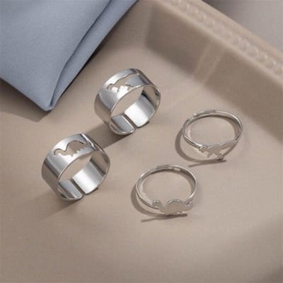 Trendy Zilverkleurige Dinosaurus Ringen Voor Vrouwen Mannen Geliefde Stelringen Set Vriendschap Verloving Bruiloft Open Ringen Sieraden gray