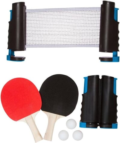 Tafeltennis Set - Ping Pong Set - Overal Spelen - Intrekbaar Net - 2 Peddels 3 Ballen - Blauw