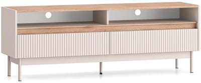Selsey Dunea – TV-meubel met 2 laden en open vakken, Kasjmier grijs/eikenlook, 154 cm