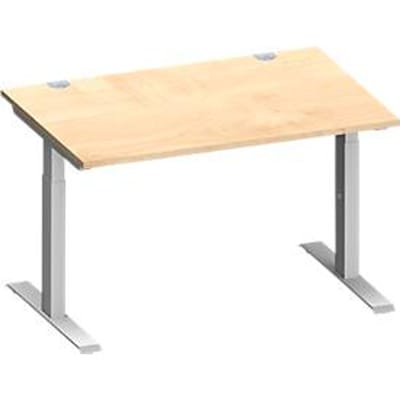 Schäfer Shop Genius bureau MODENA FLEX, rechthoekig, T-poot rechthoekige buis, B 1200 x D 800 x H 650-850 mm, ahorn/wit aluminium