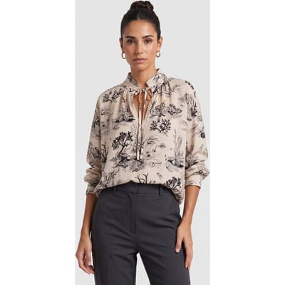 ARKET Hawa Printed Blouse Beige Maat: 32 | Longsleeves Outlet | Dames | Zwart