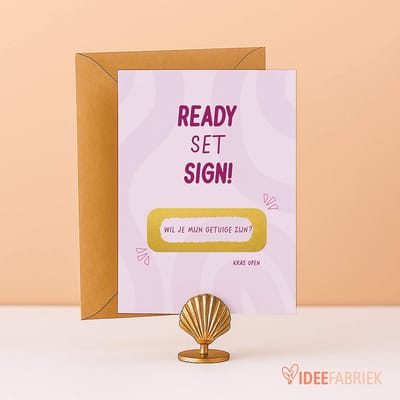 Ideefabriek - Kraskaart Getuige Vragen - Getuigen vragen huwelijk - Wil je mijn getuige zijn? - Ready, Set, Sign - A6 - 2 stuks met enveloppen