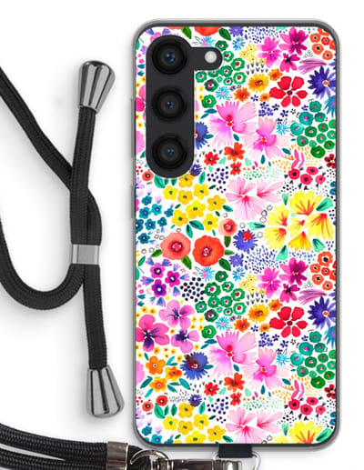 Case Company® - Hoesje met koord geschikt voor Samsung Galaxy S23 hoesje met Koord - Little Flowers - Telefoonhoesje met Zwart Koord - Bescherming aan alle Kanten en Over de Schermrand