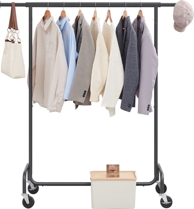 O'DADDY® Kledingrek - Kledingrek op Wieltjes - Kledingrek metaal - Kleding rek - Kledingrekken - Garderoberek - Kledingstang - Kledingrek Zwart - Uitschuifbare Kledingstang - Verstelbare Hangstang - Stabiel tot 130 kg - Zwart
