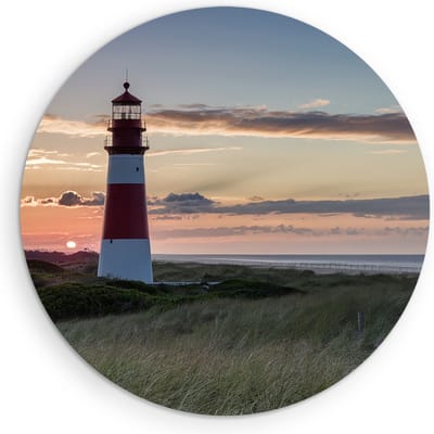 Saammp - Muurcirkel Hout - Strand - Zee - Vuurtoren - Ø 90 - Wandcirkel - Wanddecoratie Cirkel - muurdecoratie Woonkamer - Slaapkamer decoratie - Rond Schilderij