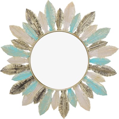 Ronde Wand Decor Spiegel 16.1 inch voor Woonkamer en Slaapkamer - Moderne Minimalistische Stijl met Hangende Veren - Decoratieve Spiegel voor Huis en Slaapzaal.