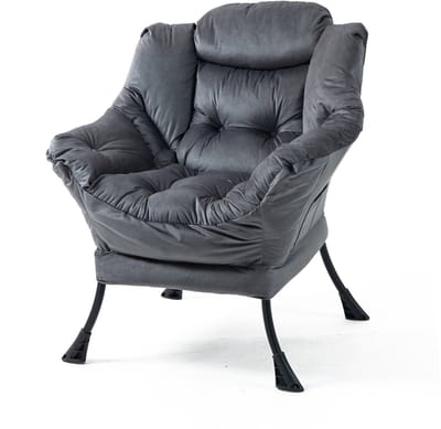 Relaxstoel Met Metalen Frame - Luie Stoel Met Zijvak - Ergonomische Neksteun - Hoge Dichtheid Schuim - 8,5kg - Woonkamer En Balkon - 75x80x85cm