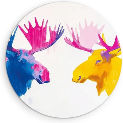 Saammp Muurcirkel Hout - 2 elanden- Natuur - Dieren - Ø 90 - Wandcirkel - Wanddecoratie Cirkel - Muurdecoratie Woonkamer - Slaapkamer decoratie - Rond Schilderij
