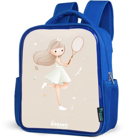 NoBoringSuitcases.com® - Rugzak blauw - Schooltas jongens - Meisje speelt tennis in beige kleuren - Kinder rugtas jongen - Boekentas kind - Kinderrugzak voor school - Schoolrugzak