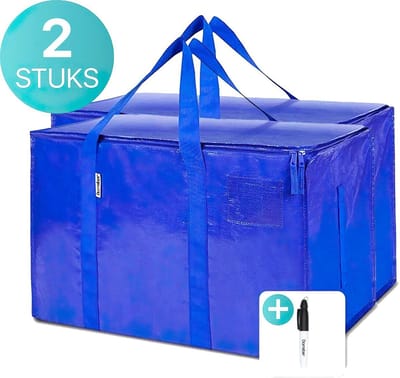 Damster XL opbergtassen - 2 stuks - big shopper met rits - waterdicht - blauw