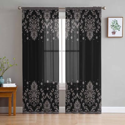 Retro Patroon Geometrische Textuur Art Deco Tule Transparante Gordijnen Voor Woonkamer Slaapkamer Keuken Voor Ramen Voile Gordijnen 135W x 114H(cm) gray