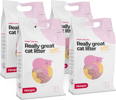 Hoopo Tofu Fine Babypoeder - Voor automatische kattenbakken - Volledig Stofvrij - 28 Liter - Klontvormende kattenbakvulling