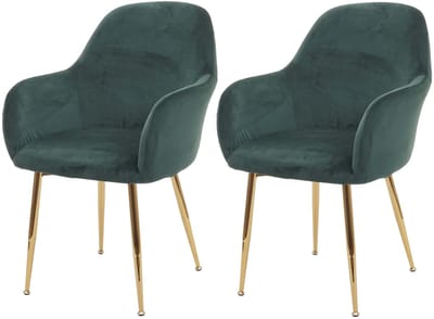Set van 2 eetkamerstoelen MCW-F18, keukenstoel, retro design ~ fluweelgroen, gouden poten