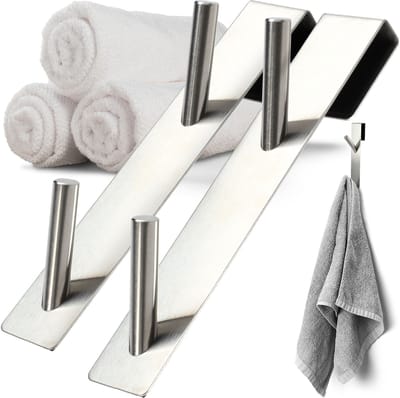KADAX Deurhaken om op te hangen, deurkaphaken, deurkledinghaken, kledinghaken, deurkapstokhaken, deurkledinghaken van roestvrij staal (zilver, 2 stuks, dubbel)
