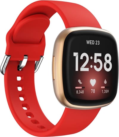 By Qubix - Compatible Fitbit bandje - geschikt voor Fitbit Versa 3 & 4 / Sense 1 & 2 - Siliconen bandje - Rood Smartwatchbandje bandje Armband Polsband Strap Band Watchband