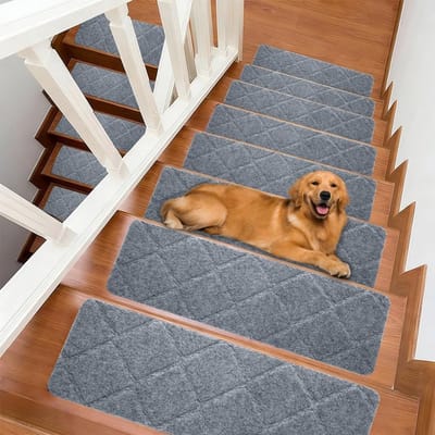 Zelfklevende Trapmatten Set van 15 Stuks 55 x 19 cm voor Binnengebruik, Geschikt voor Houten, Tegels en Marmer Trappen (Lichtgrijs)