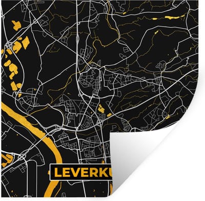 Muurstickers - Sticker Folie - Leverkusen - Goud - Stadskaart - Plattegrond - Duitsland - Kaart - 100x100 cm - Plakfolie - Muurstickers Kinderkamer - Zelfklevend Behang XXL - Zelfklevend behangpapier - Stickerfolie
