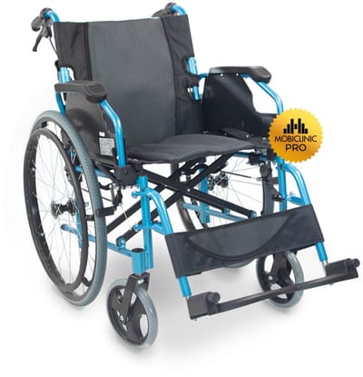 Mobiclinic Bolonia - Rolstoel - Opvouwbaar - Aluminium - Lichtgewicht rolstoel - Zitbreedte 46 cm - Met afneembare voetsteunen en opklapbare armleuningen - Neerklapbare rugleuning - Lekvrije PU Banden - 13,2 kg - Blauw