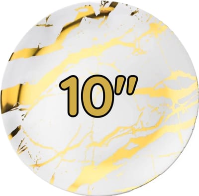 50 Marble design Herbruikbare feest borden 10" - goud en wit Premium borden - verjaardag, feesten, bbq enz - wegwerp ronde borden