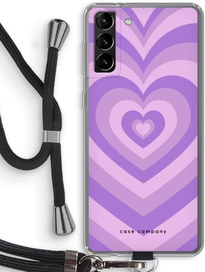 Case Company® - Hoesje met koord geschikt voor Samsung Galaxy S21 Plus hoesje met Koord - Hart Paars - Telefoonhoesje met Zwart Koord - Bescherming aan alle Kanten en Over de Schermrand
